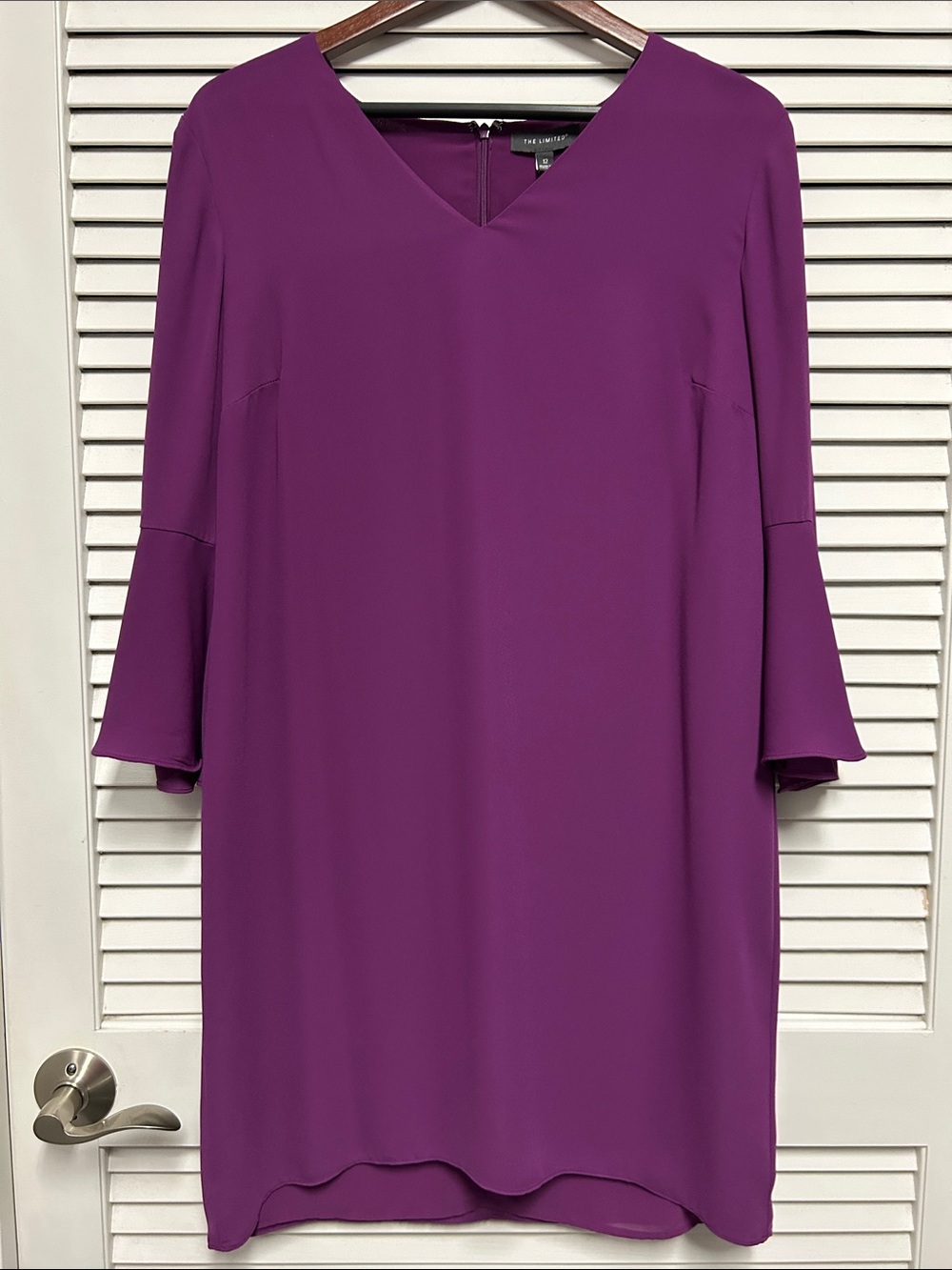The Limited V-Neck Bell Sleeve Shift Dress in Plum